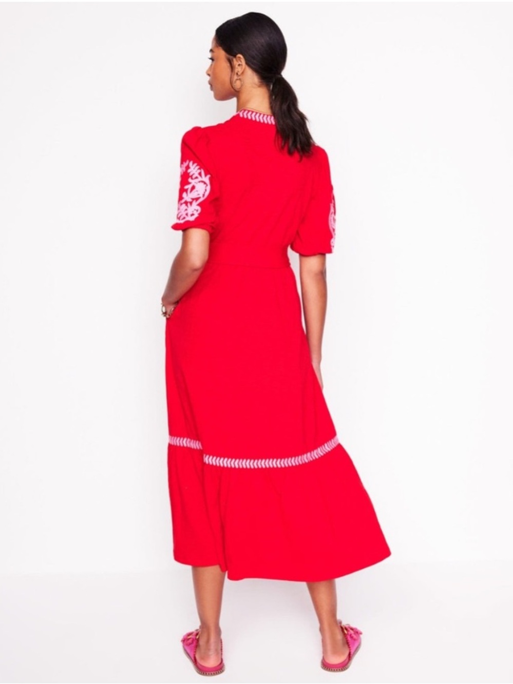 Boden Amara Embroidered Jersey Dress - Size 12 - Picture 2 of 8